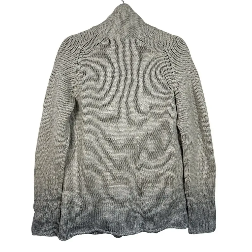 NWT Theory Chunky Knit Wool Blend Ombre Cardigan Size Large Gray/Oatmeal